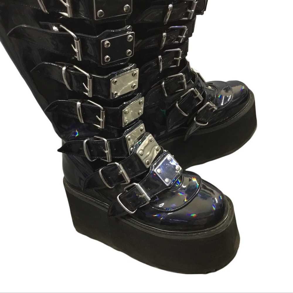 Demonia Hologram Knee High Platform Boots - image 5